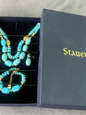 Turquoise Beaded Necklace with Gold Accents - Stauer Jasper Treasure 33880